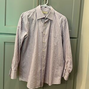 Tommy Bahama, purple and white striped button-down shirt